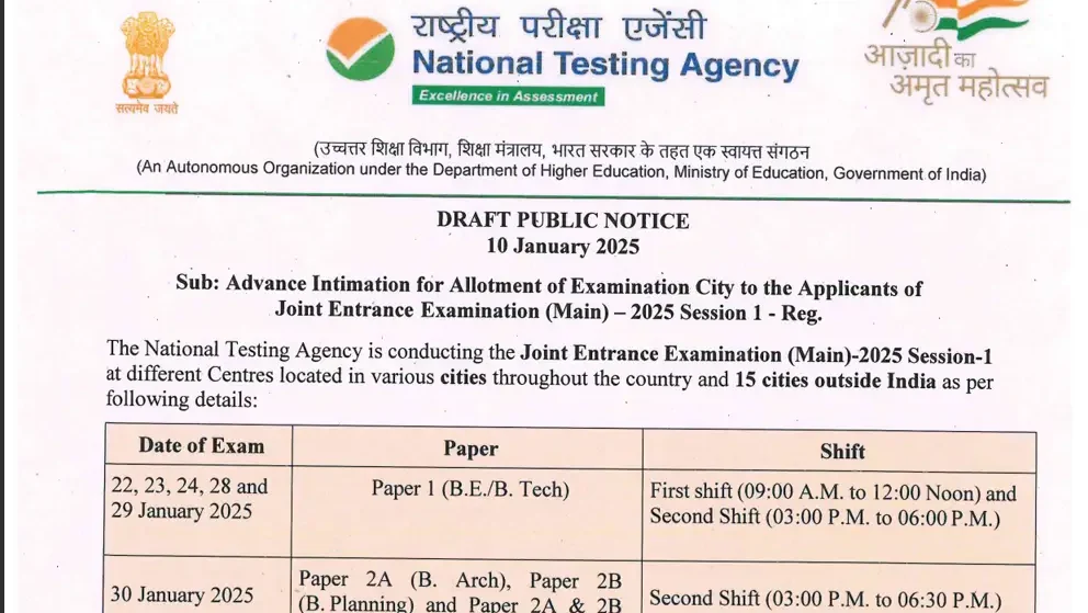 NTA JEE Main Admit Card